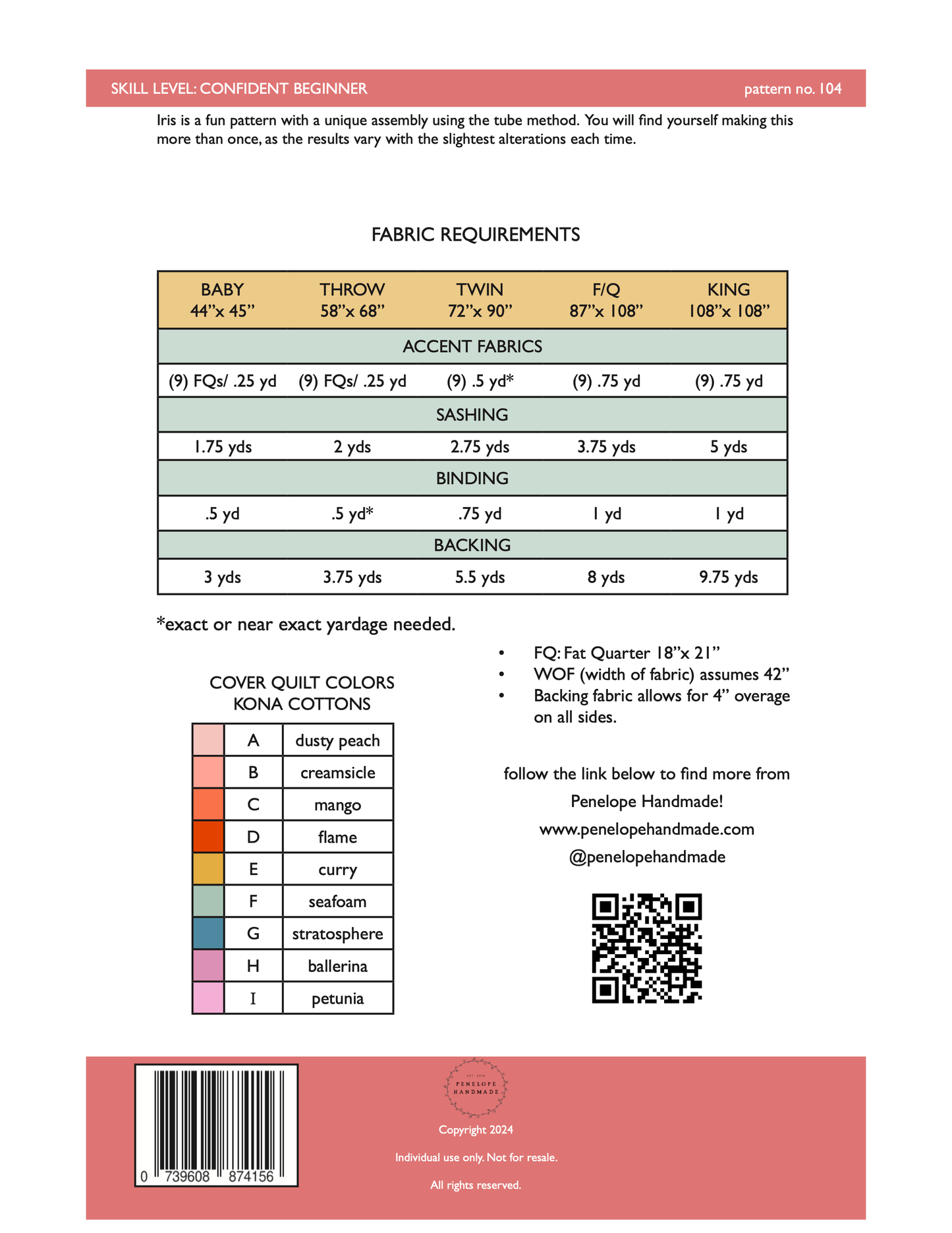 Iris Quilt Pattern | Paper Version