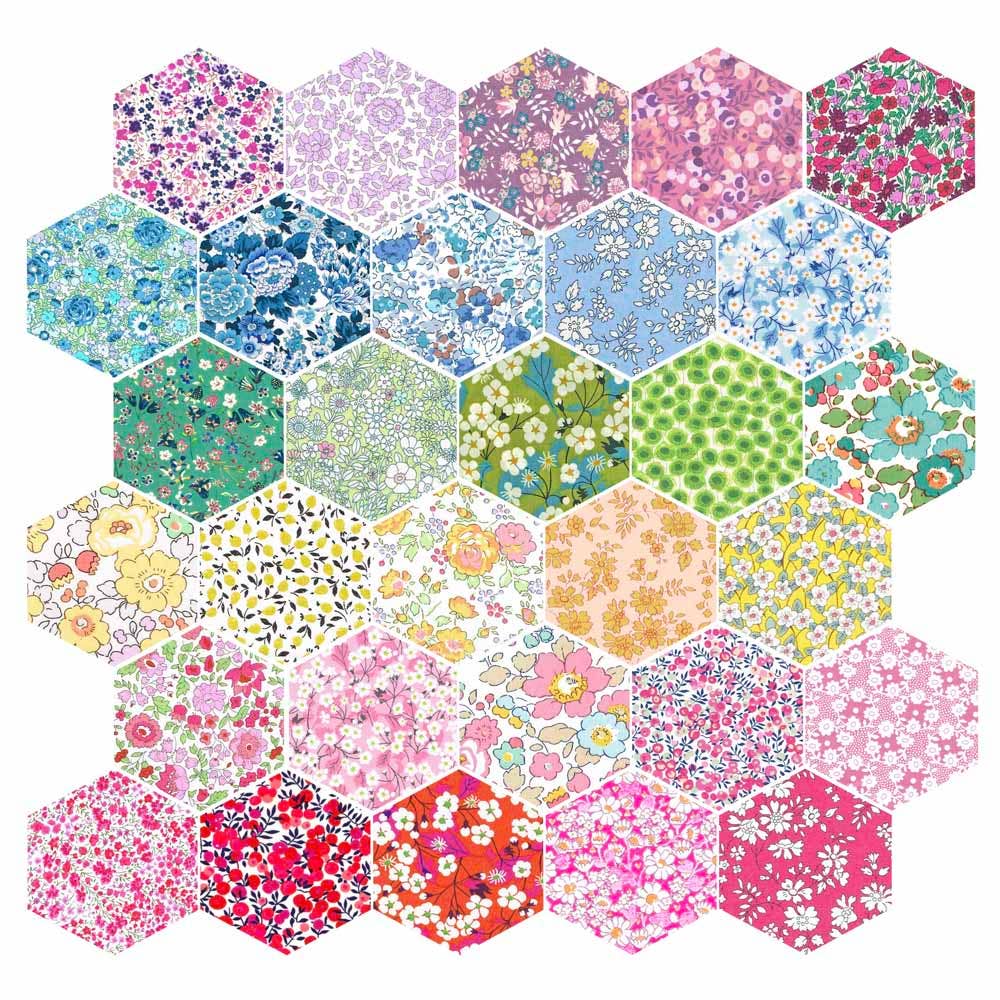 30 Piece Liberty Tana Lawn Fabric Rainbow 1 3/4″ Hexagons