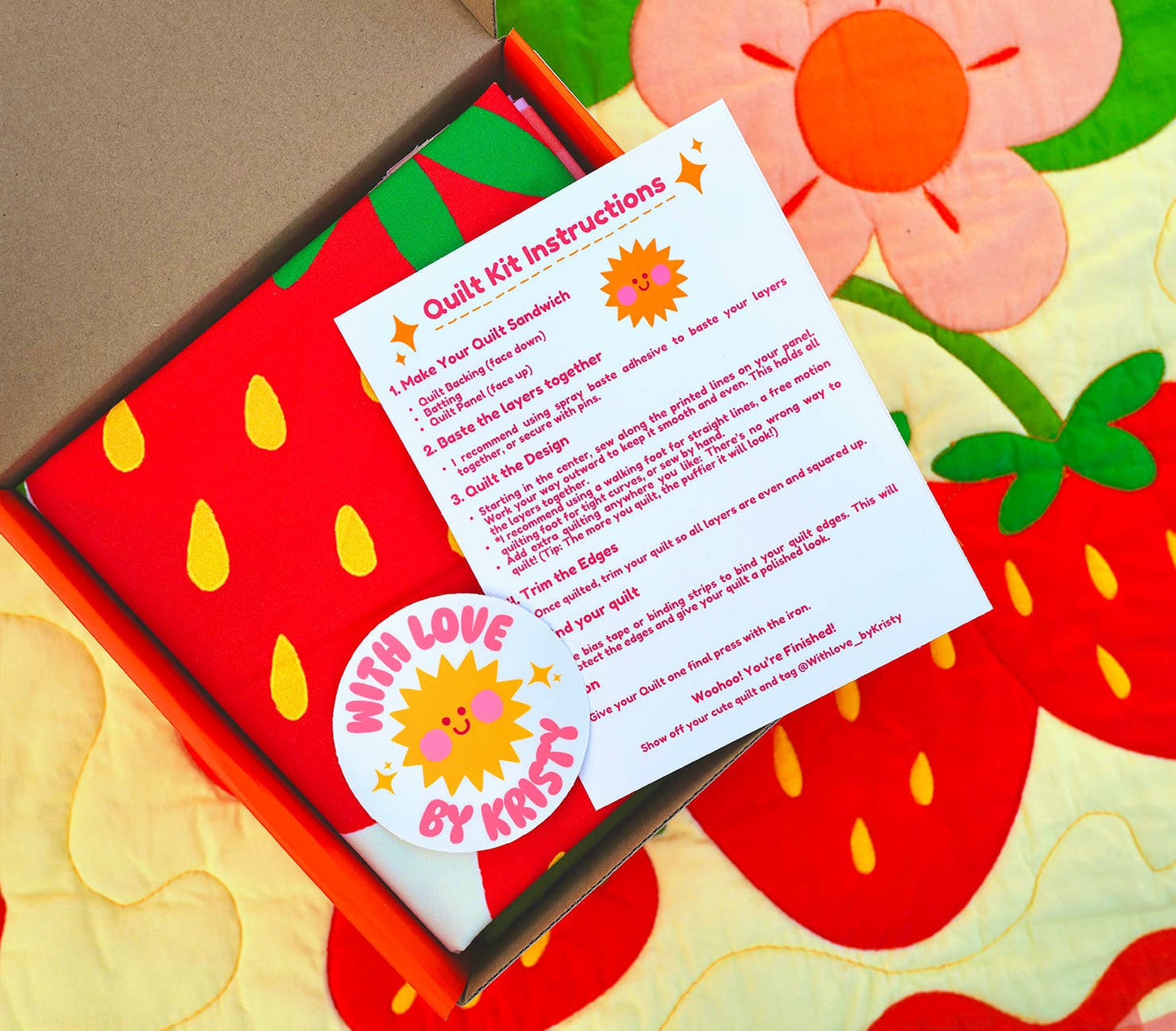 Strawberry Whole Cloth Quilt Kit – Beginner Sewing Kit