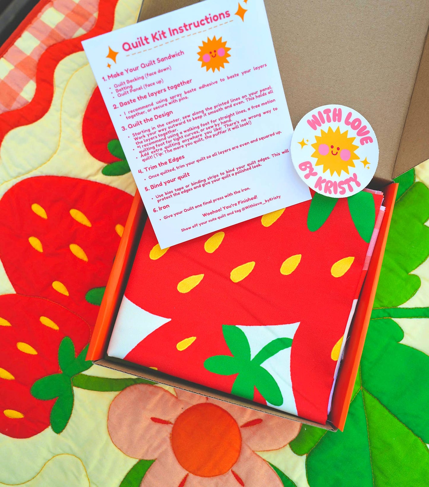 Strawberry Whole Cloth Quilt Kit – Beginner Sewing Kit